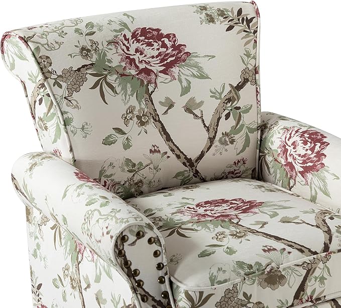 HULALA HOME Modern Wingback Accent Chair with Wood Legs &amp Removable Cushion Comfy Upholstered Armchair with Nailhead Trim Floral Pattern Sofa Chair for Bedroom Living Room Floral