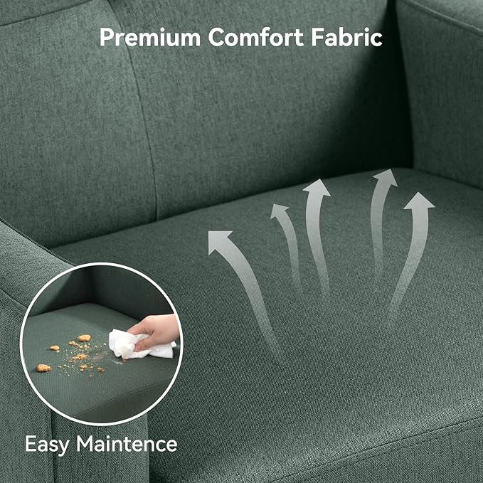 Mid Century Accent Chair Fabric Modern Chair with Wooden Frame Cozy Armchair Reading Chair with Comfy Back for Apartment Living Room Bedroom Waiting Room Small Space Corner Green