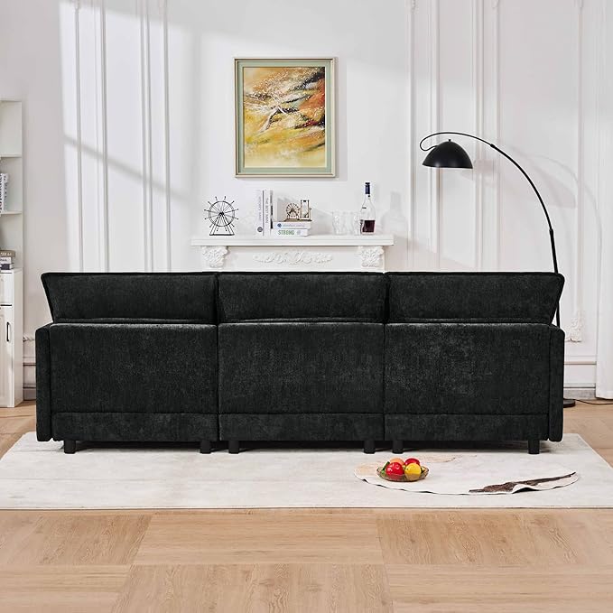 KEIKI 101.9 Modular Sectional Sofa with Movable Ottoman 3 Seat Modern Sofa Set L-Shape Sectional Couches for Living Room Apartment Black