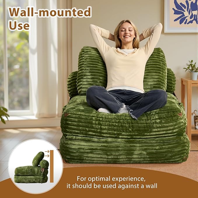75'' Foldable Sofa Bed Convertible Sleeper Sofa with Pillow Boneless Corduroy Foldable Couch Bed Single Sleeper Chair for Small Spaces Living Room Bedroom StudioGreen