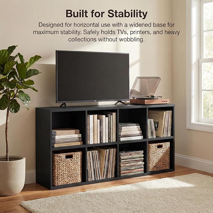 YESHOMY Modern TV Stand for Televisions up to 55 Inch Mid Century Entertainment Center with 8 Open Shelves for 32/43/50/55 Inchs TVs Media Console with Adjustable Shelves for Living Room Black