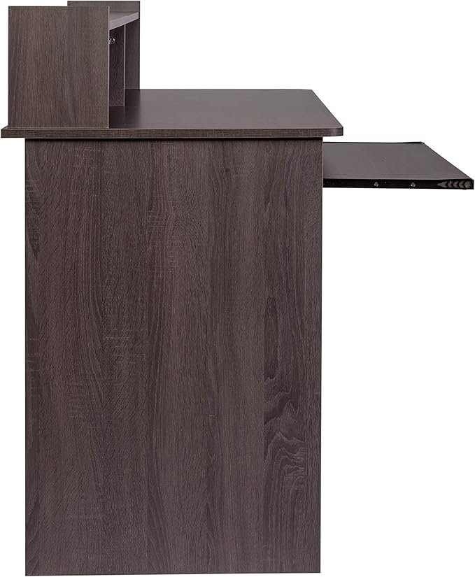 OneSpace Essential Computer Desk Modern Office Desk with Hutch and Pull-Out Keyboard Tray Grey Oak