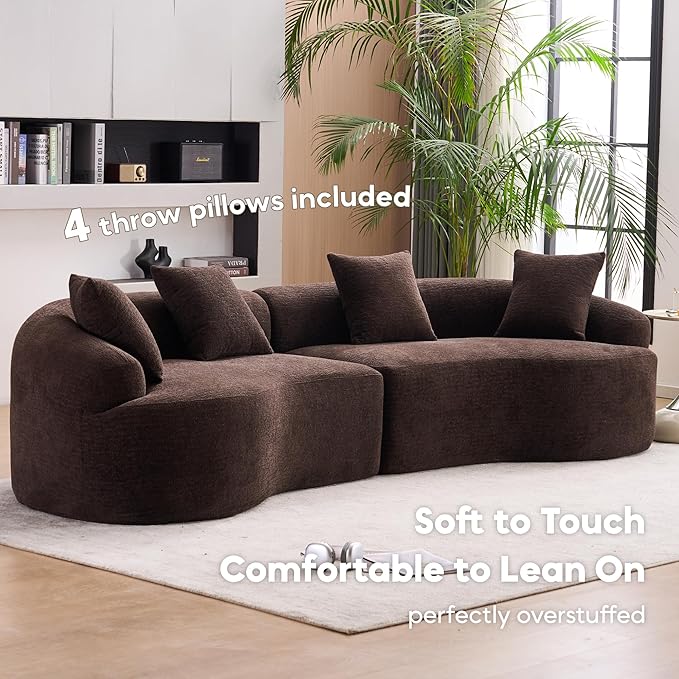 Yoglad 110‘’ Boneless Curved Sofa Modern Cloud 4-Seater Floor Couch Minimalist Compression Sofa for Living Room Apartment Studio Office No Assembly Needed(Chenille Dark Brown)
