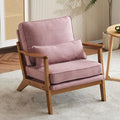 Karl home Accent Chair Wide Armrest Mid-Century Lounge Chair Linen Fabric Armchair with Lumbar Pillow &amp Solid Wood Frame for Living Room Bedroom Balcony Pink
