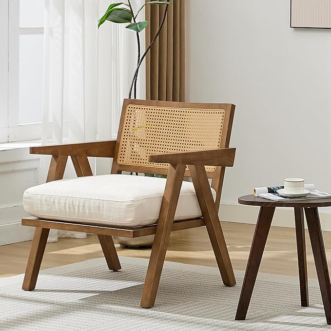 Garvee Mid-Century Modern Accent Chair Linen Upholstered Lounge Chair wit Wood Frame Soft Cushion - Comfortable Reading Armchair for Living Room Bedroom Office - Beige 2 PCS
