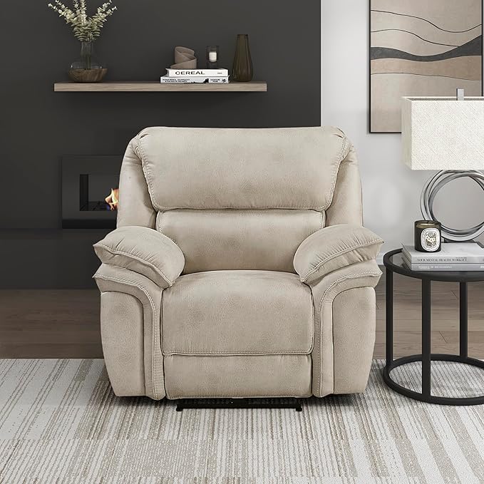 Lexicon Power Reclining Chair for Adults Polished Microfiber Power Recliner Single Sofa Chair for Bedroom/Living Room/Reading Nook Foam Over Pocket Coils Pillow Top Arms Charging Port Sand