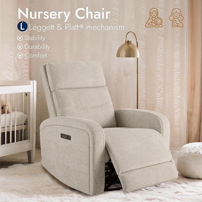 Watson &amp Whitely Swivel Power Recliner with Adjustable Headrest Recliner Chairs for Adults Small Glider Rocker for Living Room Fabric in Khaki