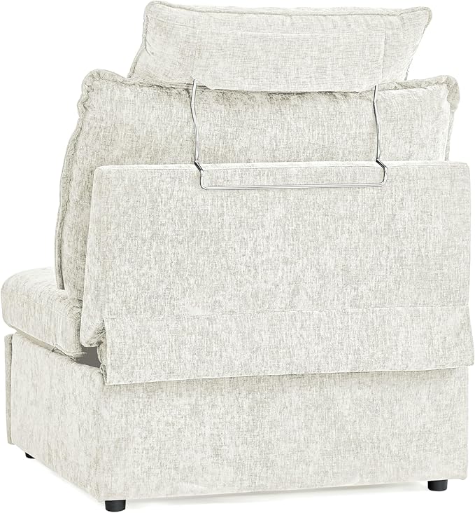 Power Recliner Seat for Olar Oversized Modular Sectional Sofa with Removable Headrest for Tall Man Zero-Clearance Electric Home Theater Seating Reclining Sofa Chenille White