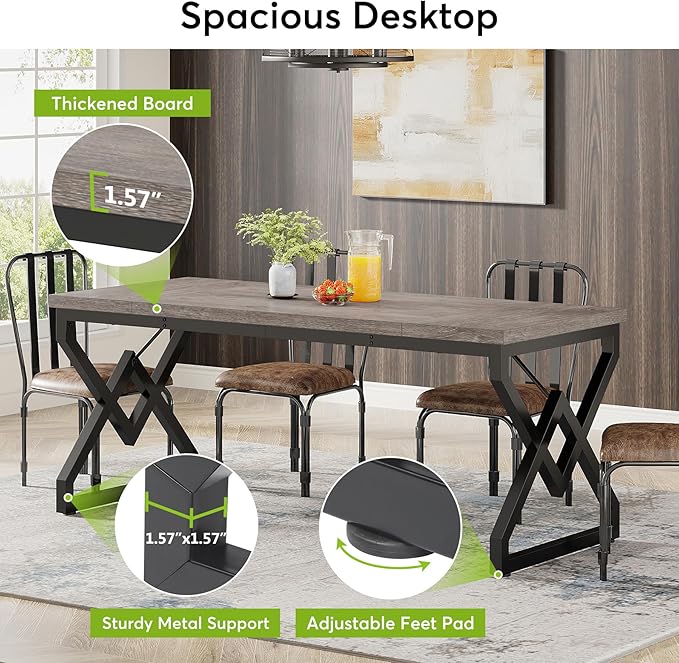 Tribesigns 63 Inch Executive Desk Large Office Computer Desk with Extra Thick Wooden Tabletop and Metal Frame Modern Simple Workstation Writing Table Study Desk for Home Office Gray