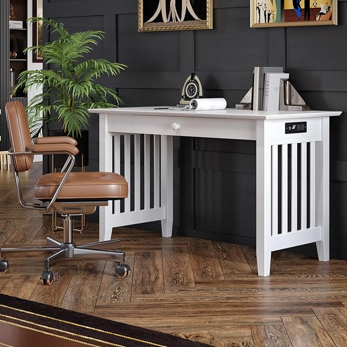 AFI Mission Desk with Drawer and Charger White