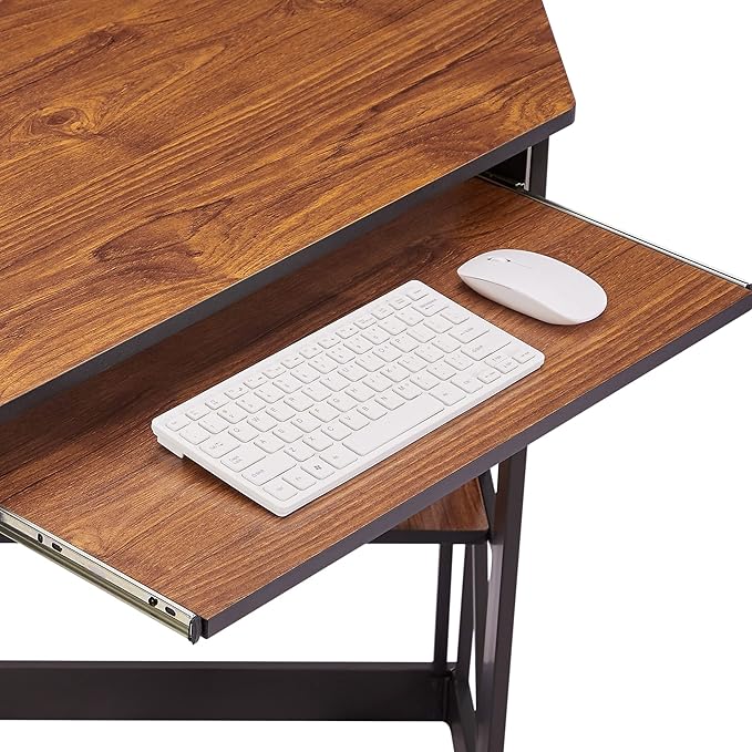 VECELO Corner Desk Computer Desk Writing Table with Smooth Keyboard Tray&ampStorage Shelves for Small Spaces/Compact Home Office Triangle TableTeak Brown