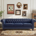 LEVNARY Chesterfield Sofa 3 Seater Tufted Couch for Living Room Classic Button Tufted Upholstered Sofa Modern Mid-Century PU Leather Sofa (Blue)