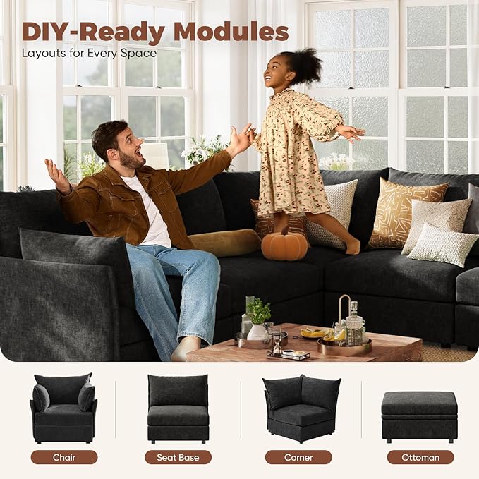 ABCASA Black Oversized Accent Chair with Removable &amp Washable Chenille Cover Modern Mid-Century Upholstered Armchair Deep Seat Comfy Reading Chair for Living Room Pet &amp Kid FriendlySet of