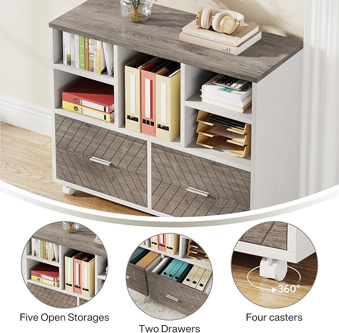 Tribesigns L-Shaped Desk with Drawers 63 Office Desk with File Cabinet Computer Executive Desk with Drawer Cabinet Set (Gray &amp White)