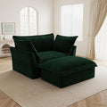 Modular Accent Armchair with Ottoman and Pillows Soft Corduroy Lounge Chair for Living Room Bedroom or Reading Nook – Oversized Chaise Lounge Design (Green Chair+Ottoman)