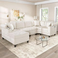 Modern U-Shaped Sectional Sofa 115.7 Corner Sectional Living Room Couch Oversized Sectional with Built-in Cup Holders Storage Space and USB Ports for Living Room (Beige-X22)