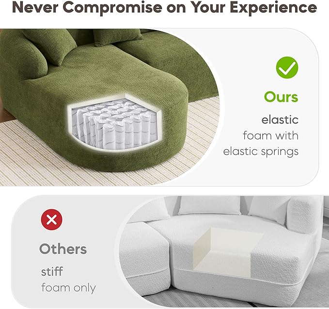 DEINPPA L Shape Modular Couch 3-Seater Chenille Comfy Couch with Throw Pillows Modern Cloud Sofa for Living Room Apartment-Green