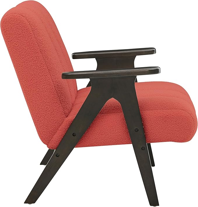Roundhill Furniture Rella Modern Teddy Sherpa Accent Chair with Espresso Wood Frame Coral