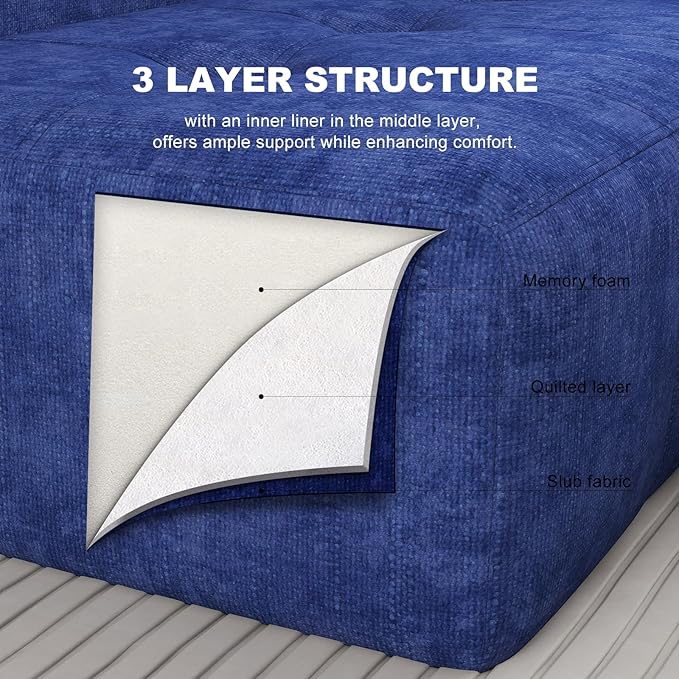 105 Modular Sectional Sofa Boneless Couch for Living Room Cloud Sectional Couch with Deep Seat L-Shape Sofa Upholstered Couches for Living Room Bedroom No Assembly Required Blue (Slub Fabric)
