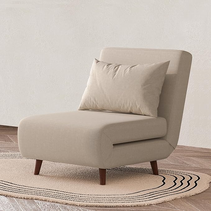 Convertible Sleeper Chair 3 in 1 Folding Single Chair Sleep Turns into Bed Sofa Bed for Adults Foldable Twin Chaise Lounge for Living Room Bedroom Sturdy Wood Frame and Easy Assembly