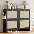Nicetree Shoe Cabinet Storage for Entryway 4-Flip Drawer Narrow Shoe Rack Organic Modern Rattan Shoe Organizer with Gold Legs Shoe Organizer Fits Men's Size 13.5 Black