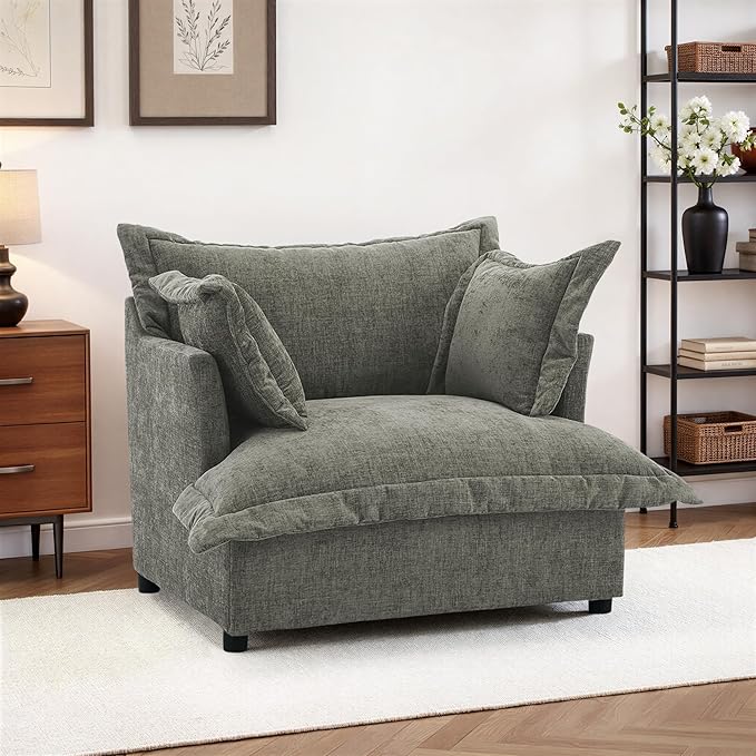 UIXE Cloud Accent Chair Chenille Oversized Armchair Upholstered Reading Chair for Living Room Modern Single Sofa Deep Seat Bedroom Lounge Chair - Gray