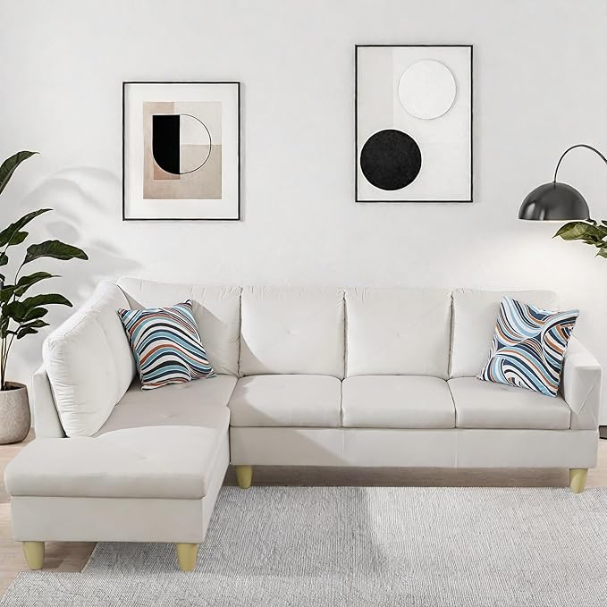 L Shaped Couch Modular Sectional Sofa with Chaise Modern Modular Sofas Furniture Sofa Couches for Living Room/Apartment/Office/Bedroom White