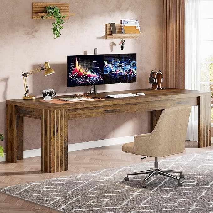 Tribesigns 78.7-Inch Extra Long Computer Desk Two Person Desk Double Gaming Desk for 2 People Workstaion for Home Office Dark Brown