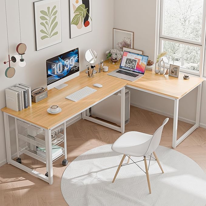 ZenStyle Computer Desk 47 Large Office Desk Computer Table Laptop PC Simple Study Writing Desk for Home Office Light Brown