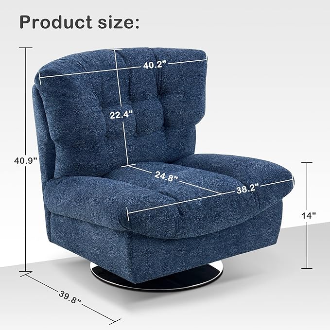 MCombo Swivel Accent Chair Modern Tufted Upholstered Armless Chairs Wide Seat Single Sofa Chair for Living Room Bedroom LW753 (Blue)