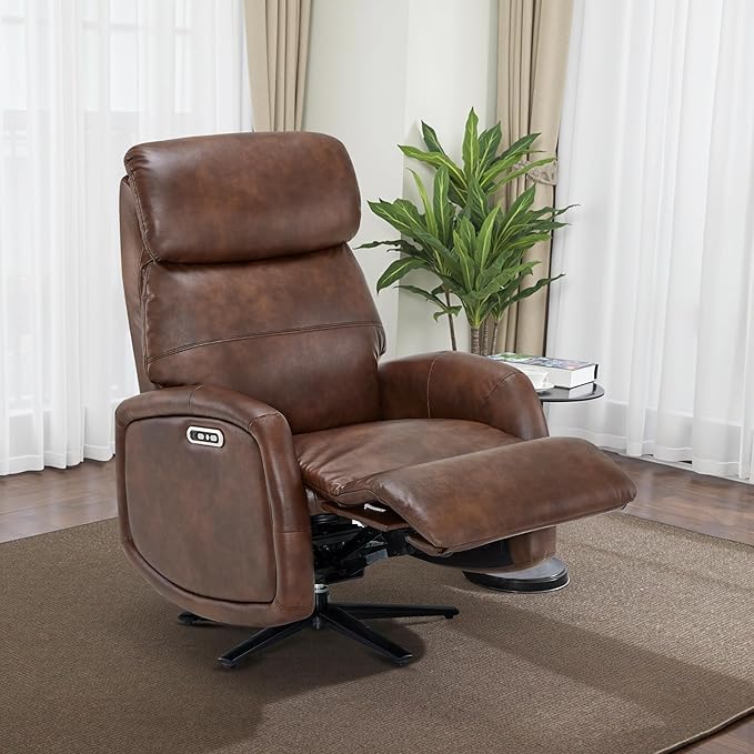 MCombo Dual Motor Power Recliner Chair for Adults Modern Faux Leather Electric Swivel Recliner with USB Charging Heavy Duty Adjustable Lounge Chair for Living Room &amp Bedroom 4610 (Brown)