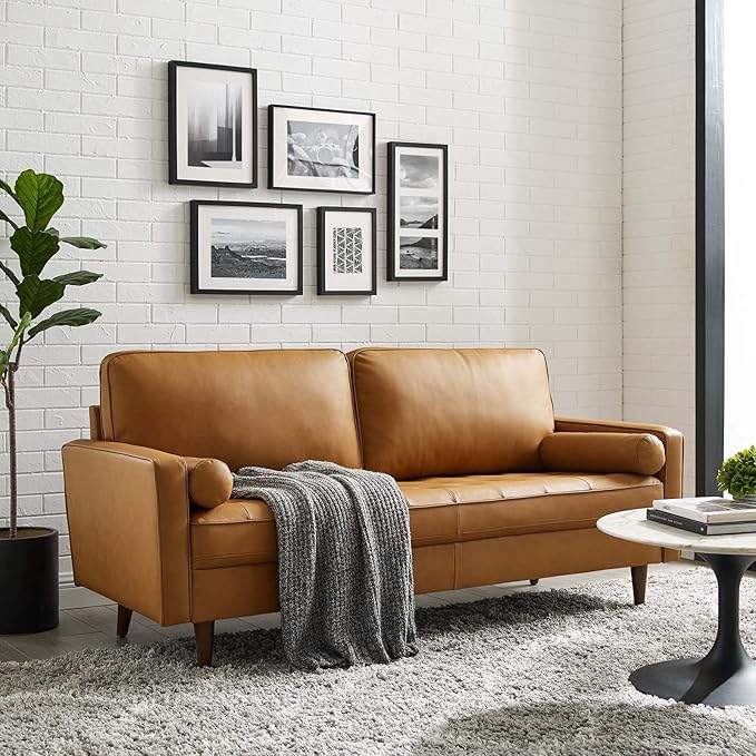 Modway Valour 73 Leather Tufted Sofa in Tan