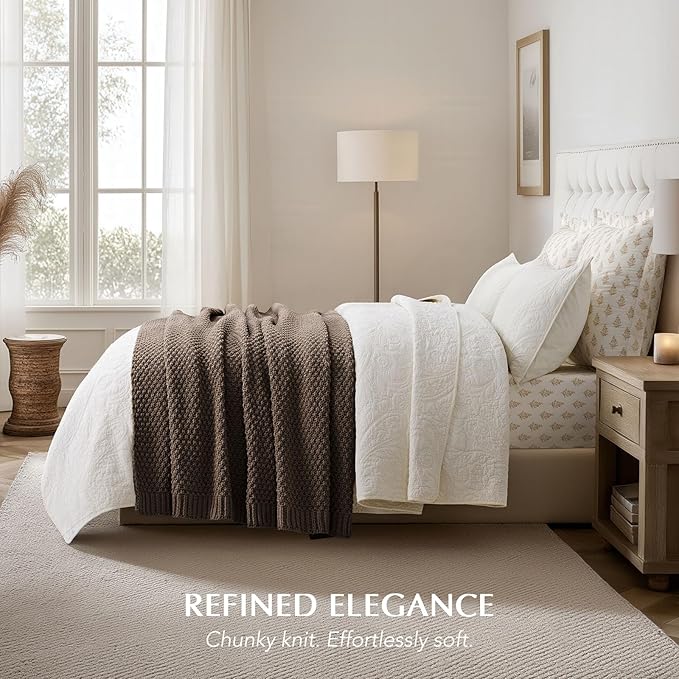 EVERGRACEHOME Chunky Chenille Knit Throw Blanket for Couch Soft Luxurious Moss Stitch Blankets for Bed Cozy Decorative Farmhouse Knitted Throws for Sofa Cocoa Brown 60 x 80