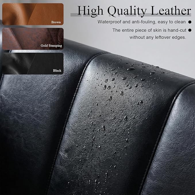 83 Mid Century Modern Futon Sofa Bed 3 Seater Faux Leather Couch with Adjustable Backrest Comfy Upholstered Sleeper Sofa for Living Room Apartment Home Office (Black)