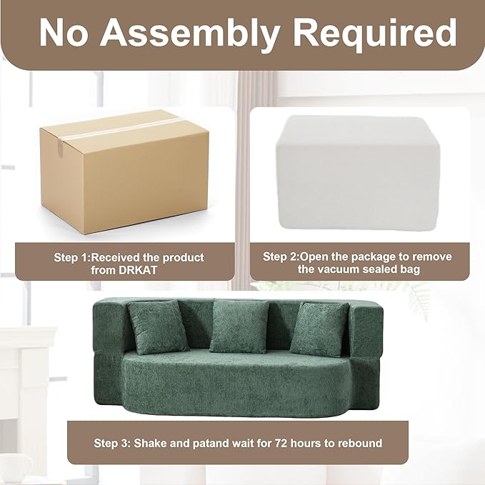 2 in 1 Convertible Sofa Bed 78.8 Modern Loveseat Sofa Couch Curved Folding Sleeper for Living Room Apartment Small Space No Assembly Required Green