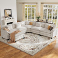 CDCASA 117 Oversized Modular Sectional Sofa with Corner Comfy V-Shaped Cloud Couch w/Ottoman 6-Seater Chenille Deep Seat Modern Sofa Couch for Living Room DIY Combination Beige