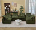 JUSTONE Modular Sectional Sofa CouchNo Armrests Floor SofaNeck Pillow-Back Lounge Sofa ChairSoft Corduroy FabricDurable SupportSmall Sofa for Living RoomApartment Guest Room6 SeatsGreen