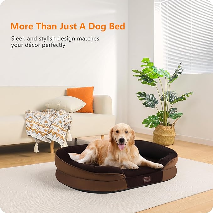 Dwanton Orthopedic Dog Bed for Large Dogs with Gel Memory Foam Waterproof Dog Sofa Washable Pet Bed with Four Sided Bolster Cushion Removable Cover &amp Non-Slip Bottom 42 Brown