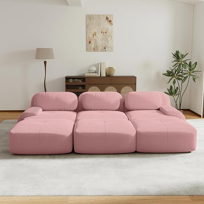 117.3” Modular Sectional Sofa Corduroy Boneless Sofa for Living Room Comfy 5 Seater Sleeper Cloud Couch Sectional with Deep Seat and 3 Ottoman &amp Button Tufted Cushions No Assembly