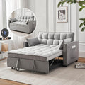 3-in-1 Loveseat Sleeper Sofa Modern 55.5 Pull Out Couch Velvet Upholstered Futon Sofa Bed with Adjustable Backrest Convertible Sofa Bed with Storage Pockets for Living Room(Light Grey)