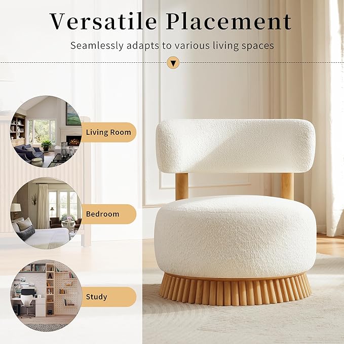 Christopher Knight Home Eloise Modern Accent Chair for Living Room Boucle Upholstered Single Lounge Sofa Chair with Wooden Frame Comfy Reading Chair for Bedroom Light Beige+Natural