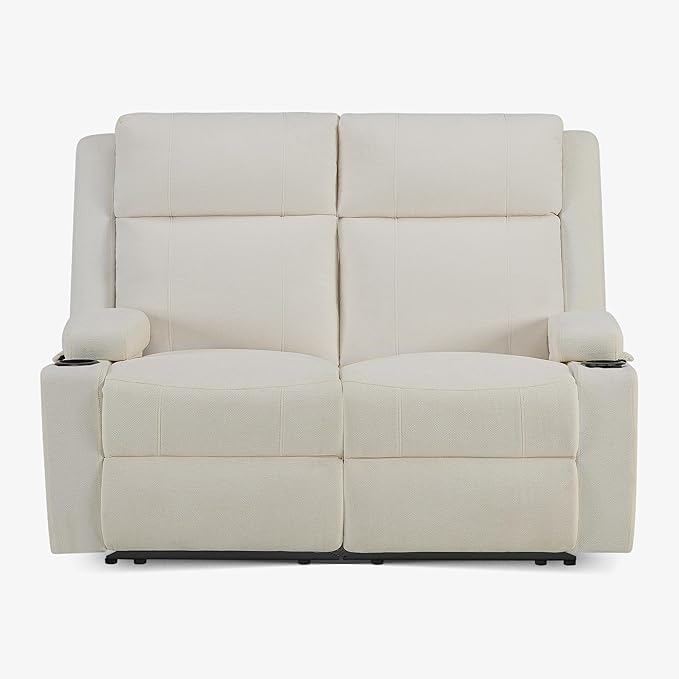 55 Loveseat Reclining Sofa with Cup Holders – Manual Double Reclining Sofa for Aprtment &amp Small Spaces Chenille Fabric Reclinig Couch with Wide Armrests &amp Side Storage for Livingroom Beige