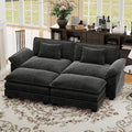 CDCASA 86 Modular Sectional Sofa Comfy Cloud Couch with 2 Movable Ottoman 4-Seater Chenille Deep Seat Sofa Bed Modern Sofa Couch for Living Room DIY Combination Black