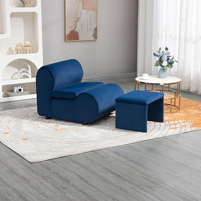 House Hold Accent Chair with Ottoman Cushioned deep seat no armrest Accent Single Lazy Chair for Living Room