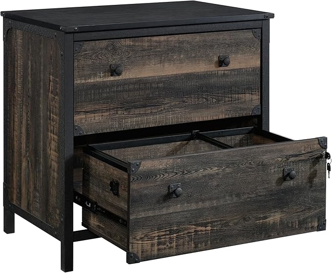 Lateral 2 Drawer Small File Cabinet with Lock - Under Desk Locking Drawers Storage Cabinet Organizer for Home Office Engineered Wood Filing CabinetsBrown