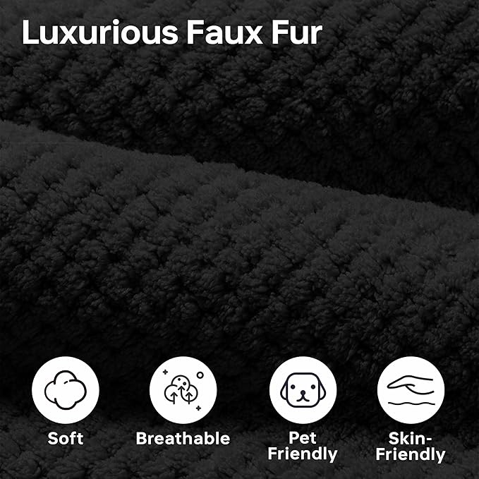 103 Boneless Sectional Couch Sofa - Black Cloud Couches for Living Room Faux Fur Modular Sofas with Deep Seat L-Shaped Couch with Movable Ottoman No Assembly Required