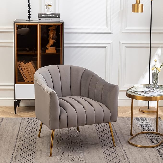 Modern Velvet Tub Chair Armchairs Barrel Accent Dinning Chair with Gold Plated Metal LegsThick Soft Padded Seat for Living Room
