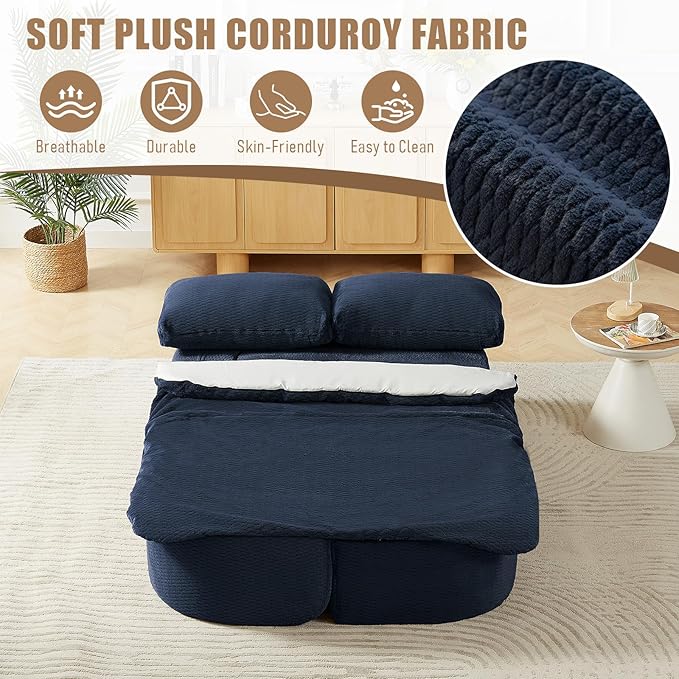 Convertible Folding Sofa Bed 75 Futon Floor Couch Modular Sleeper Loveseat Sectional Couches Boneless Cloud Plush Fluffy Fabric for Living Room Guest Room No Assembly Required Blue