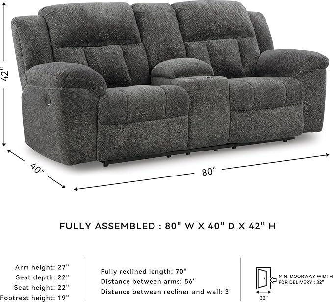 Signature Design by Ashley Frohn Contemporary Manual Reclining Loveseat with Console with Console Storage and Cup Holders Gray