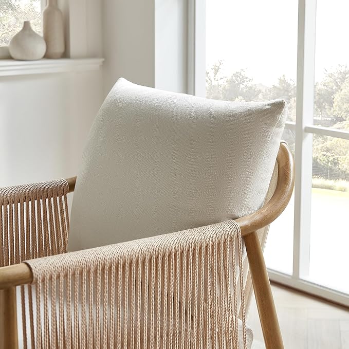 CHITA Braid Accent Chair Set of 2 Modern Armchair with Solid Wooden Armrest for Living Room and Bedroom Boho Reading Chair Cream
